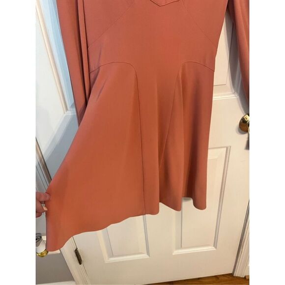 Jill Stuart Light Pumpkin Crepe Full Skirt V-Neck Long Sleeve Dress sz 4 EUC Bea - Picture 4 of 7